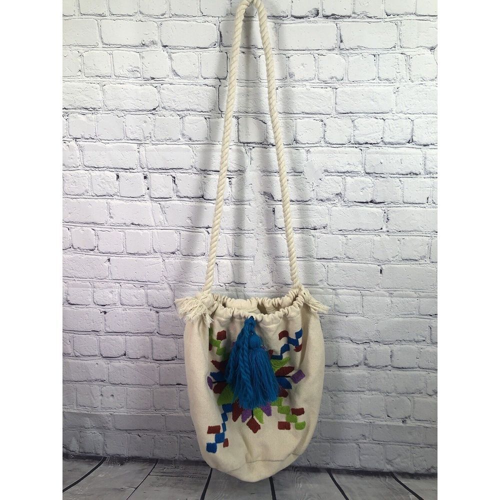 handmade embroidered jute sachel cross body shoulder bag floral‎ - Picture 7 of 7